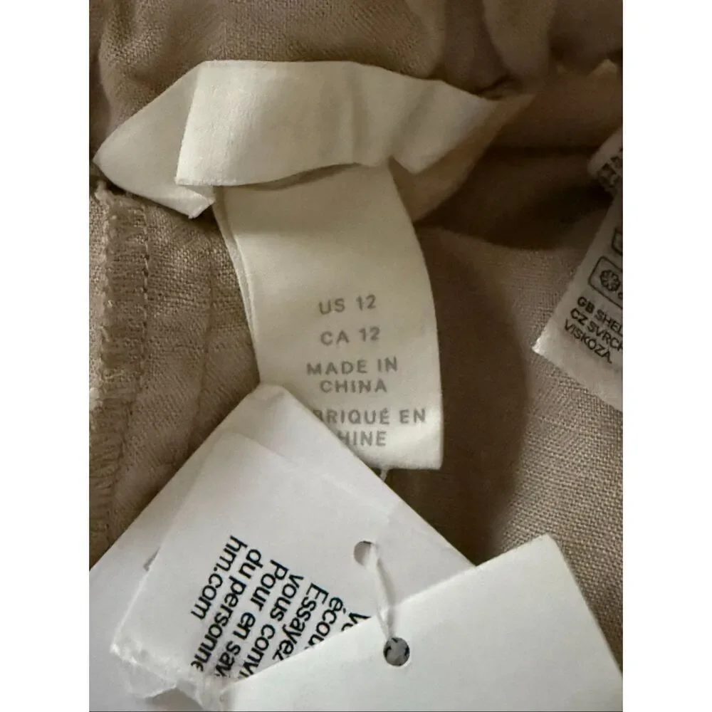 NWT H&M Lightweight Linen Trousers, Neutral Beige, Size 12